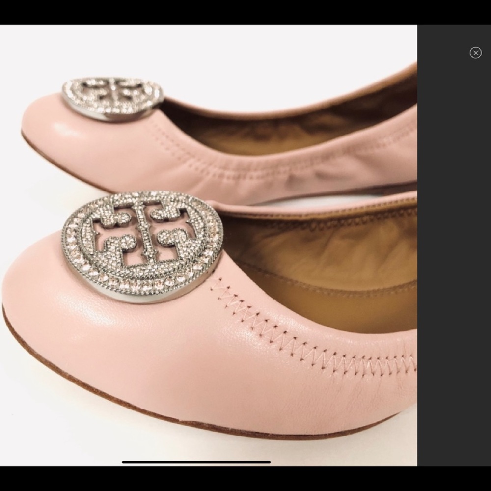 Tory Burch Liana Napa Leather Ballet Flat with Crystal Embellished Logo